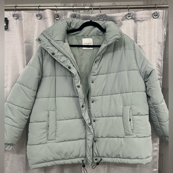 Mango VIOLETA BY MNGO Sea Green Blue Puffer Jacket Coat Size XL - Picture 1 of 5